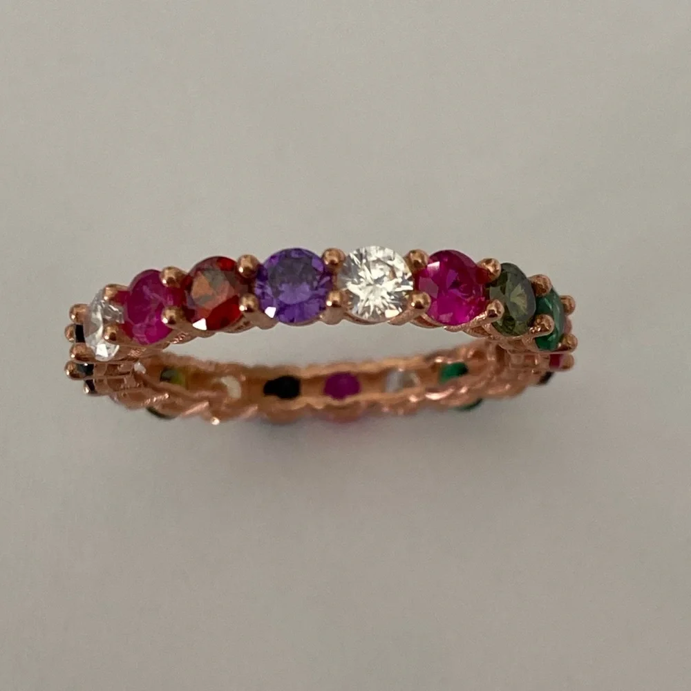 925 Silver size 6.25 band ring round cz 14k rose gold plated